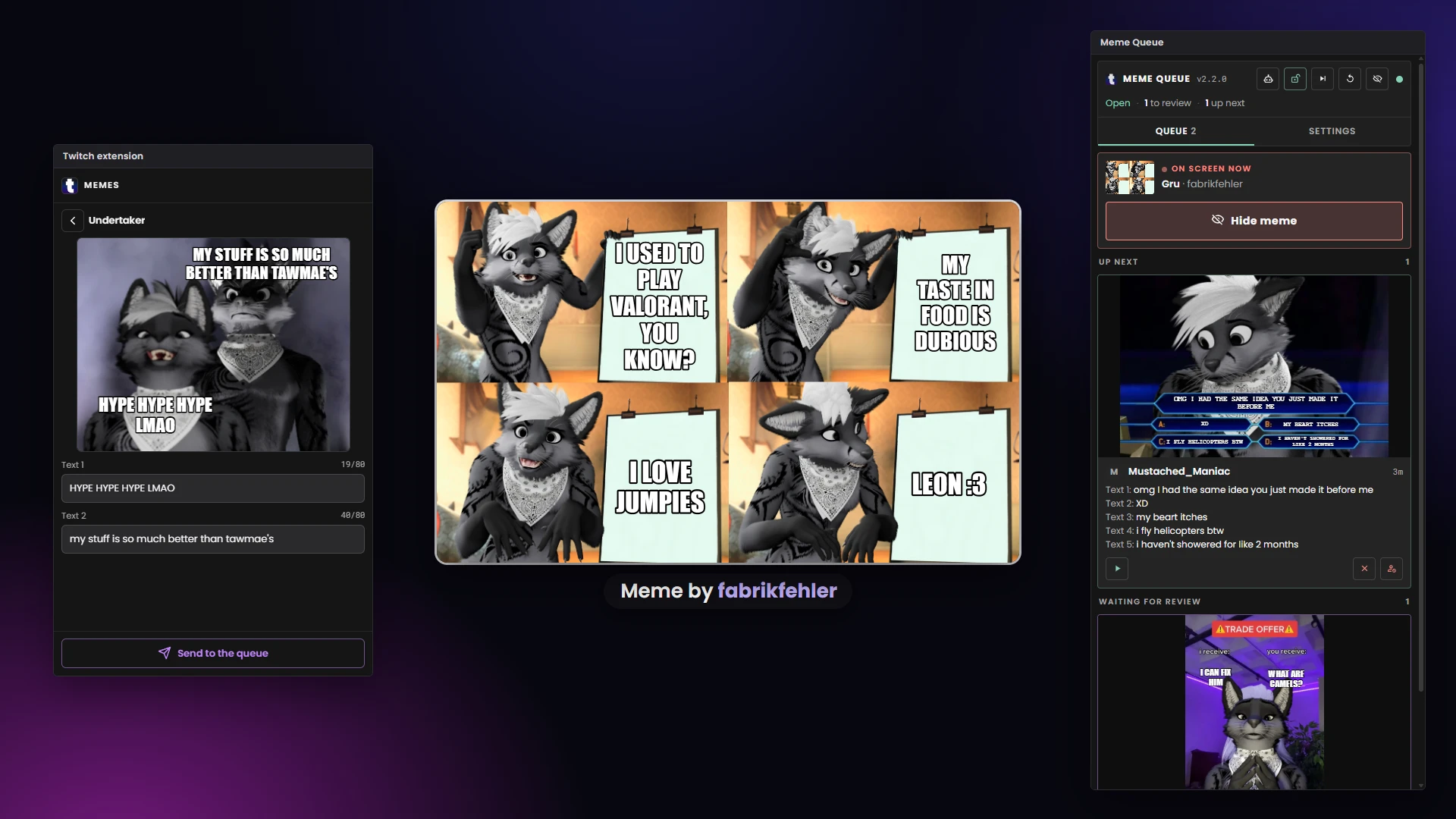 Meme Queue Twitch Extension