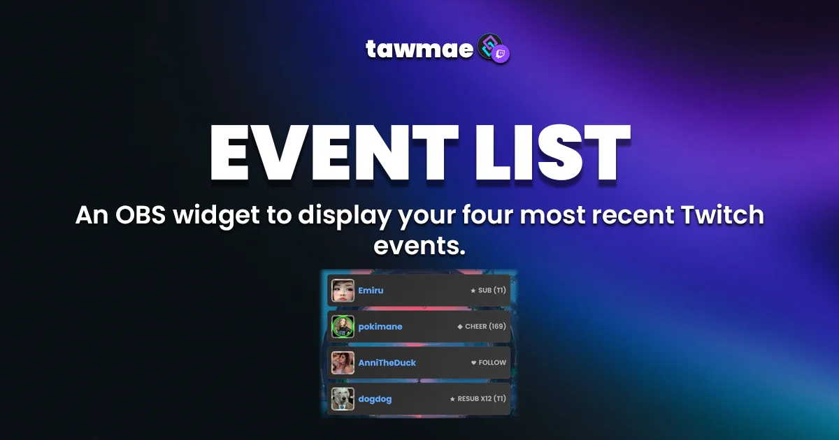 EVENT LIST Streamer.bot Extension