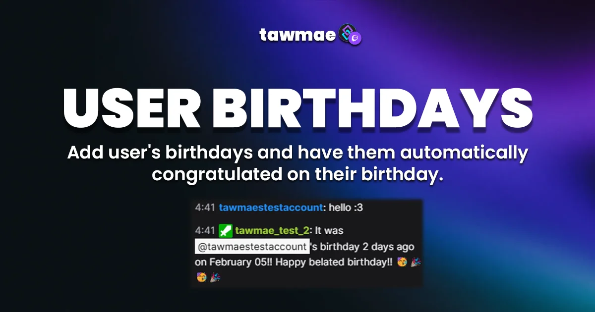 USER BIRTHDAYS Streamer.bot Extension