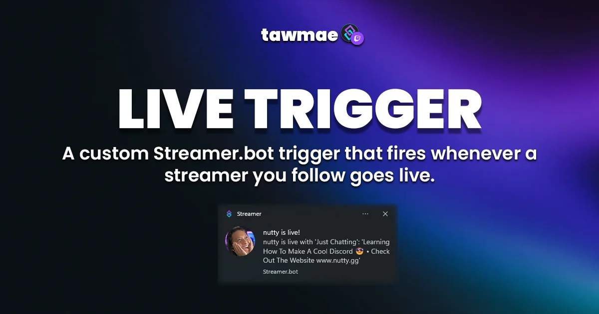Live Trigger Streamer.bot extension preview